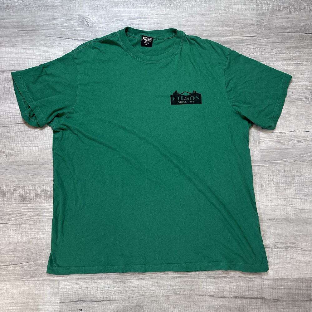 Filson Ranger Graphic Short Sleeve T-Shirt Green Logo Double Sided Men's Size XL